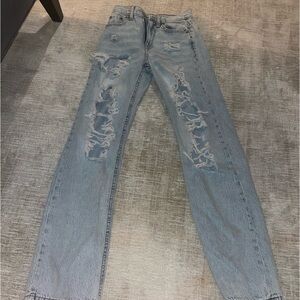 Aéropostale Ripped High Waisted Baggy Straight Jean - Light Wash